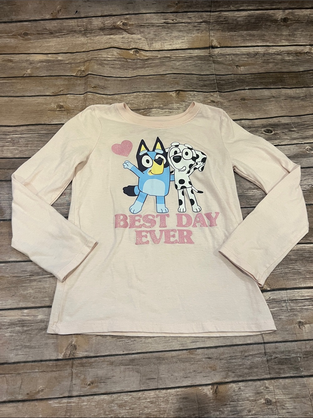 Bluey Girls Size 6 Pink Best Day Ever Long Sleeve Shirt